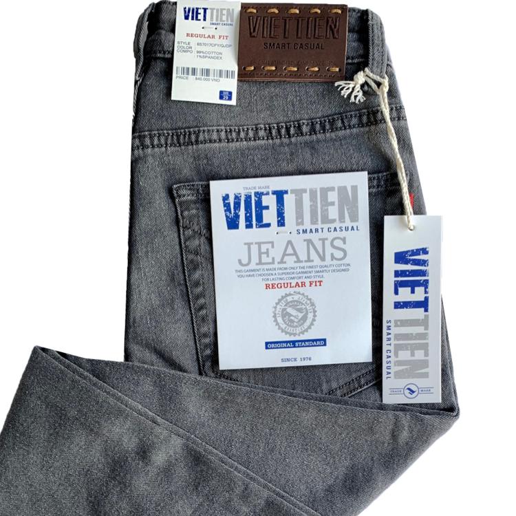 Viettien - Quần Jeans nam dài Regular fit Màu Ghi 6S7017