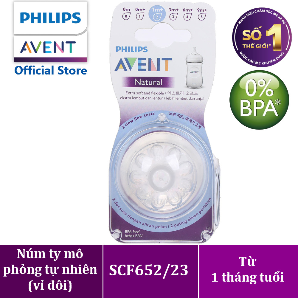 Núm ty Silicon mô phỏng tự nhiên hiệu Philips Avent cho trẻ sơ sinh