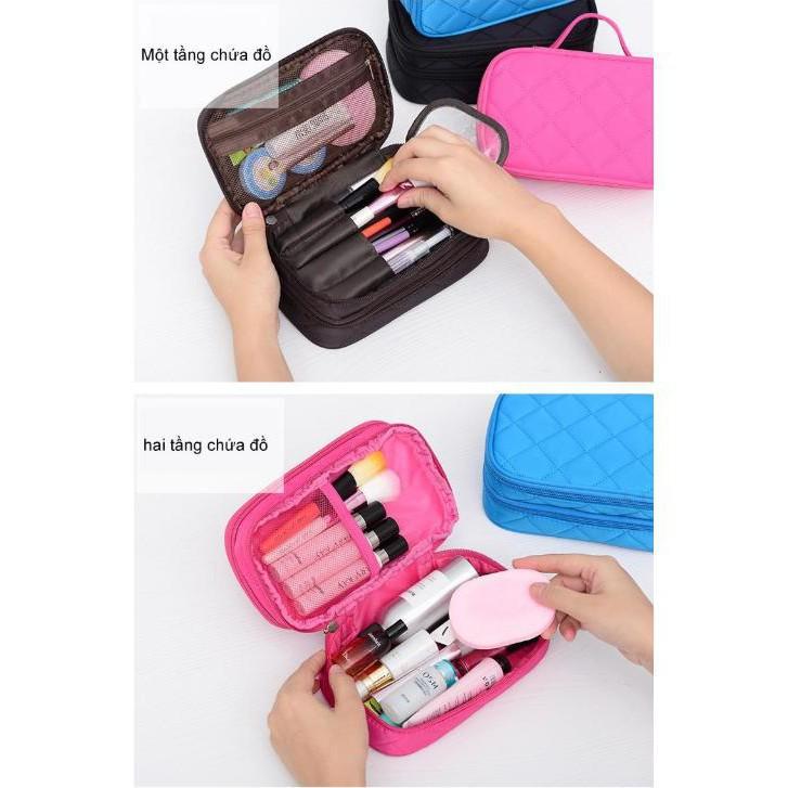 Túi đựng đồ trang điểm mỹ phẩm 2 tầng - đen