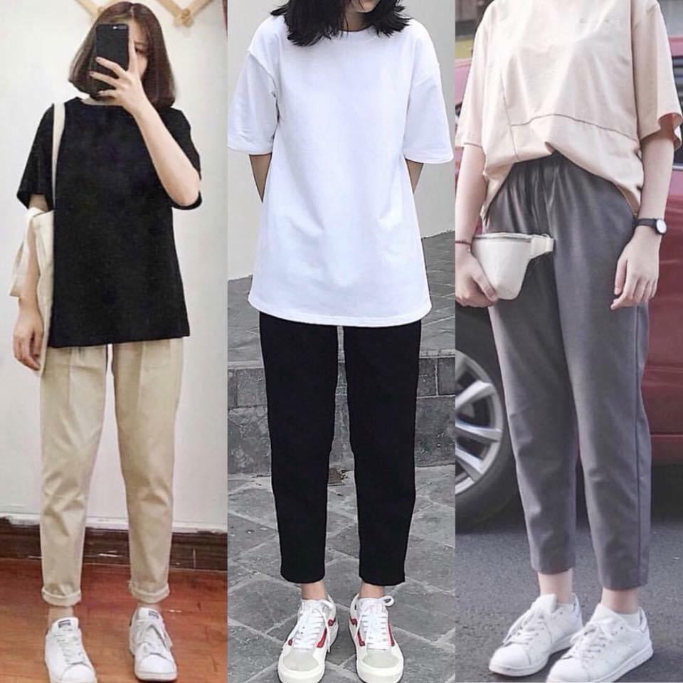 Quần Baggy Nam Kaki Ống Suông Unisex - Kiểu quần baggy kaki nam nữ thun vải đen và be tan, xám