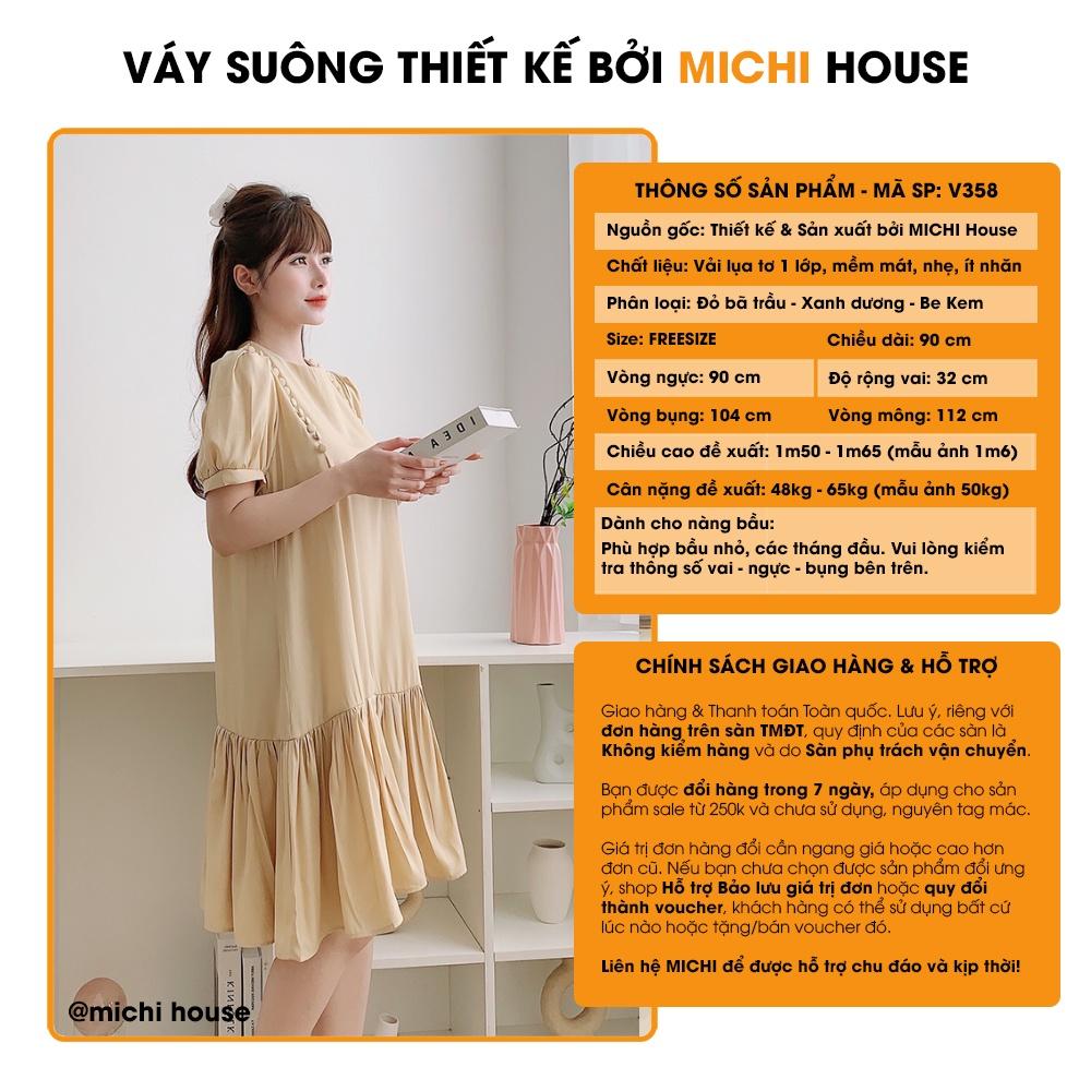 Đầm Suông Đuôi Cá Ngắn Tay Đính Cúc MICHI House V358 Váy Suông Lụa Tơ Mềm Mát Freesize