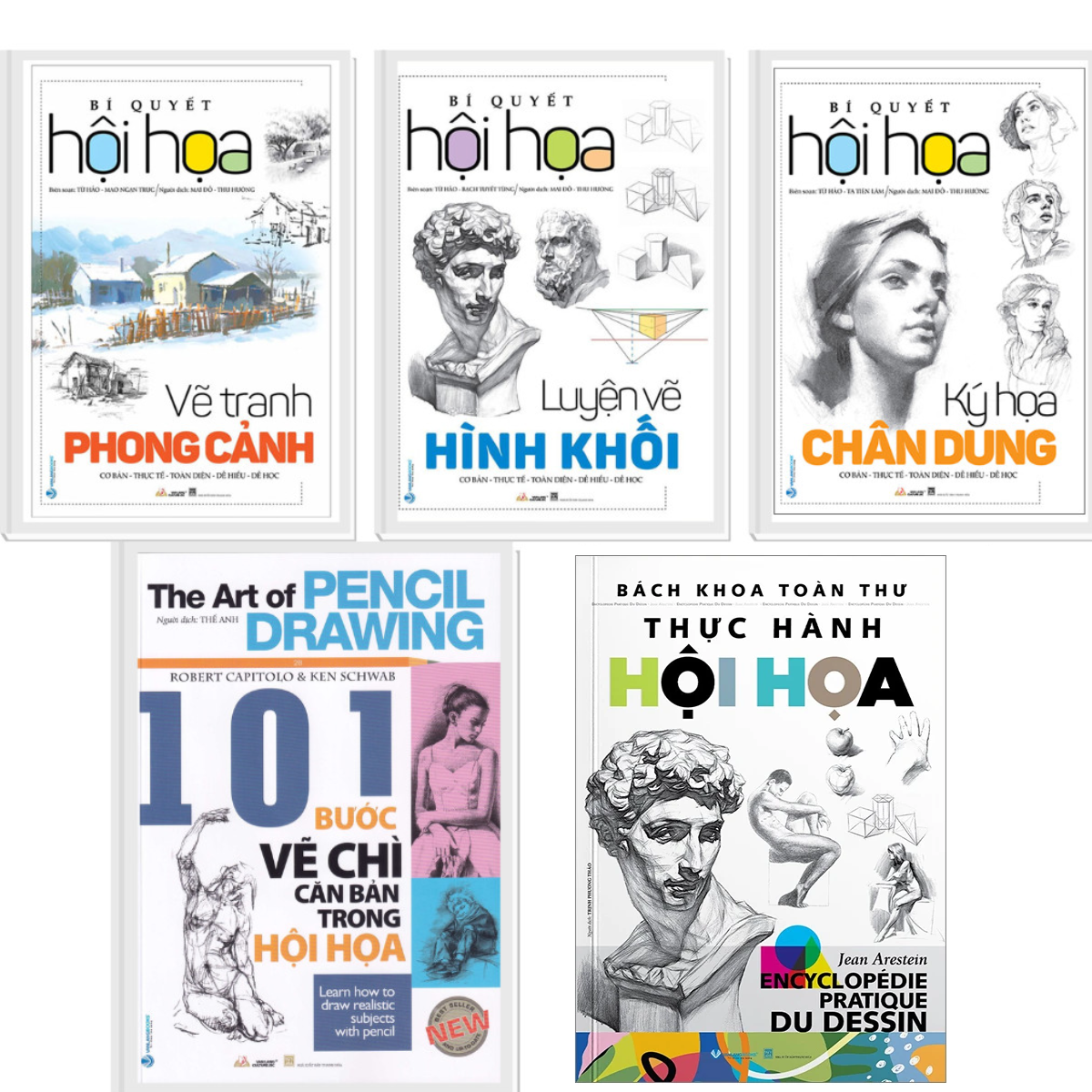 Combo Vẽ Tranh Phong Cảnh Luyện Vẽ Hình Khối Ký Họa Chân Dung 101 Bước Vẽ Chì Toàn Thư Hội Họa
