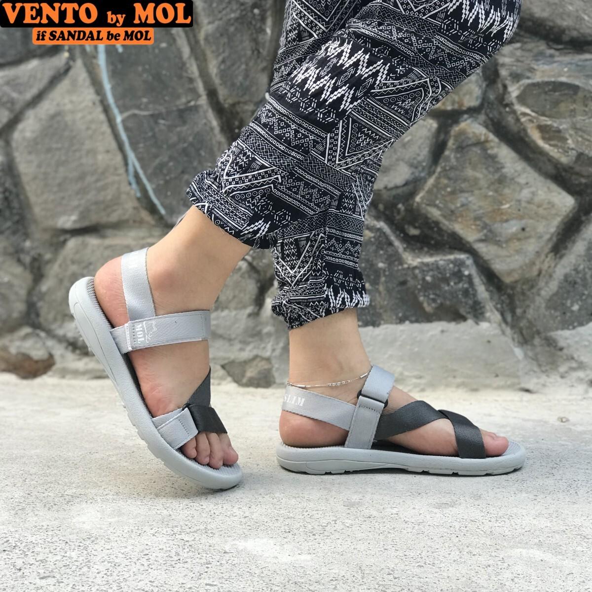 Giày sandal unisex nam nữ quai chéo vải dù đế mõng Slim có quai hậu cố định hiệu MOL mang đi học du lịch MS1166R