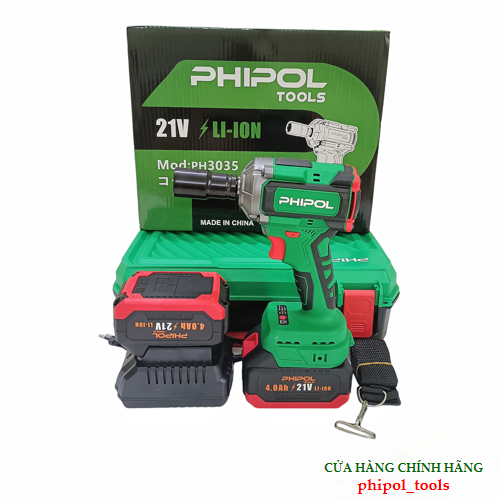 Combo Máy siết bu lông 780N.M 21V động cơ không chổi than PHIPOL TOOLS PH3035 Kèm 2 pin và sạc - Hàng Chính Hãng