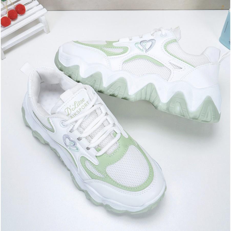 Giày Thể Thao Nữ Sneaker đế mềm vải lưới thoáng khí kết hợp tăng chiều cao trái tim