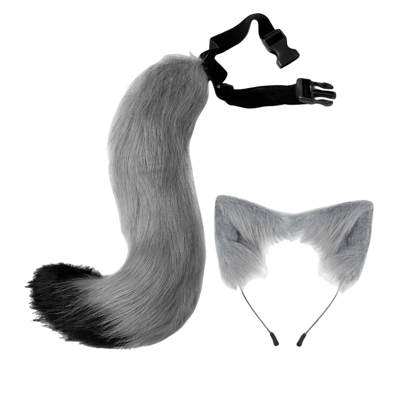 Fox Ears Hair Hoop Costume Fancy Dress Faux Fur Long Tail for Party Birthday Stage Shows