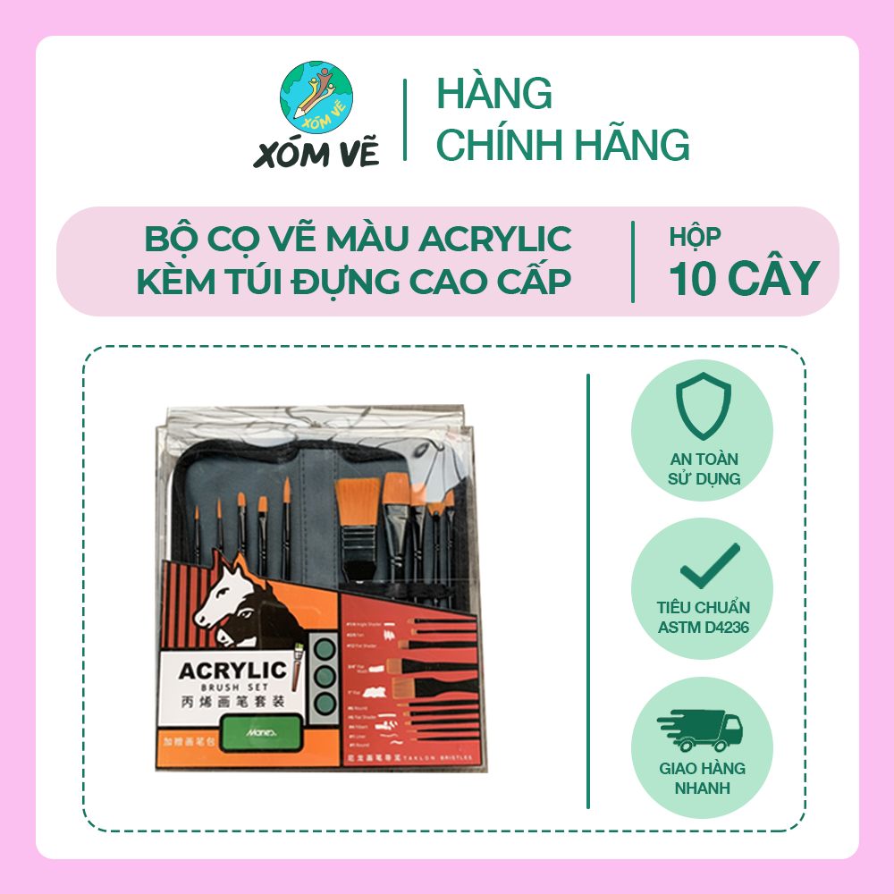 Bộ 10 cây cọ vẽ màu gouache/ màu nước/ màu acrylic/ màu sơn dầu kèm túi đựng cao cấp