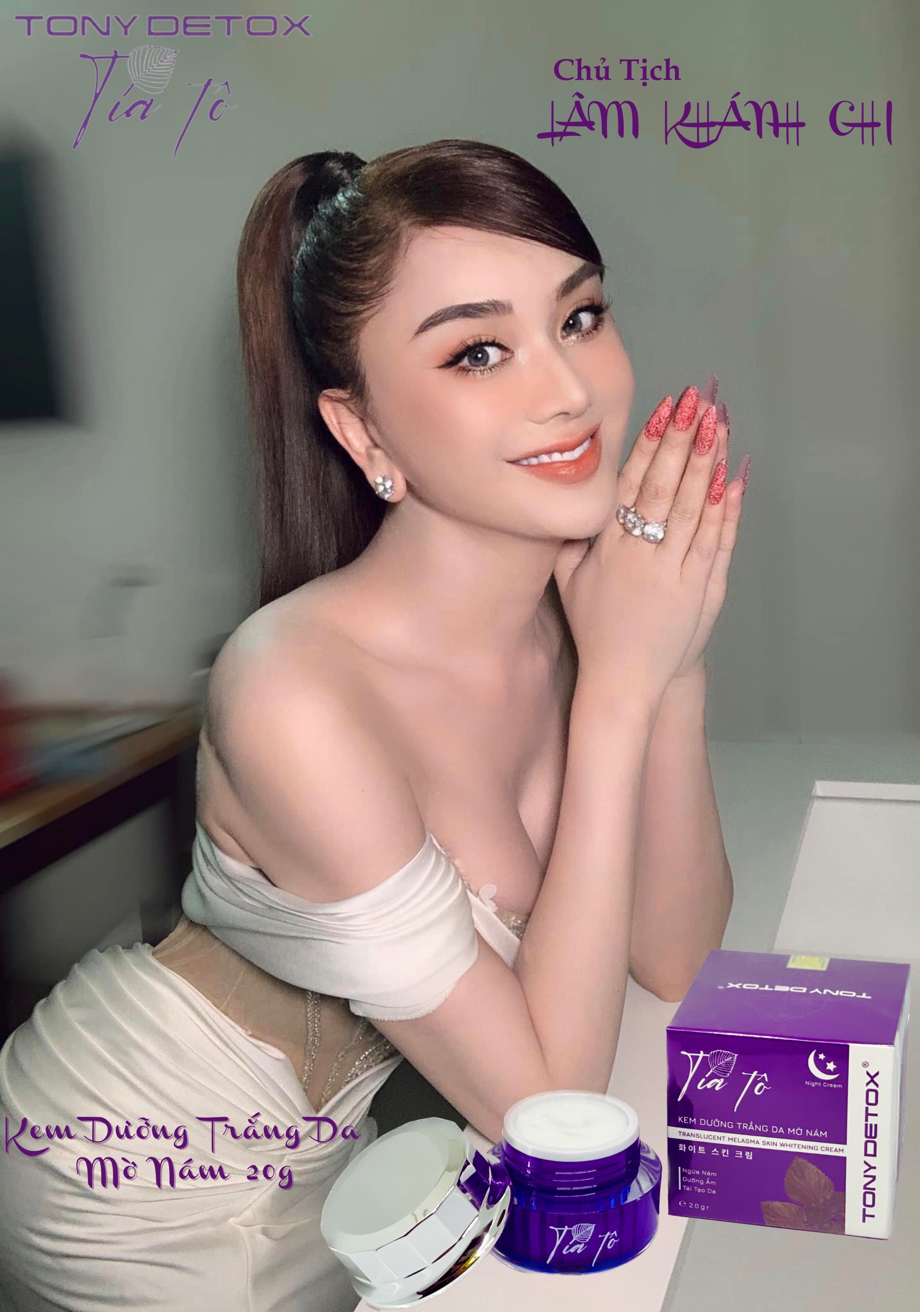 Kem Dưỡng Trắng Mờ Nám Ban Đêm Tinh Chất Tía Tô Tony Detox,  Dưỡng Ẩm, Tái Tạo Da, Ngừa Lão Hóa 20g By Lâm Khánh Chi