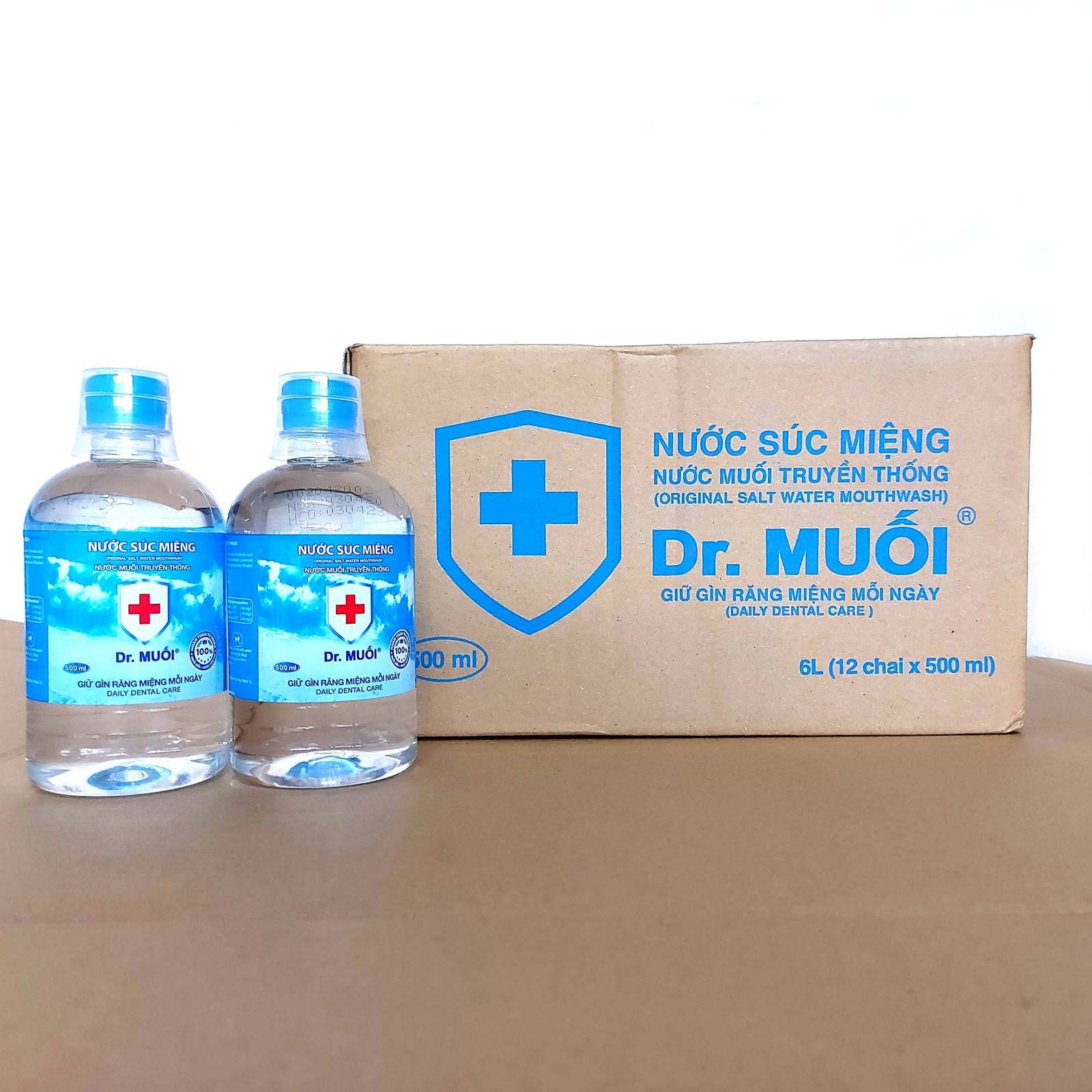 1 Thùng 12 chai Nước súc miệng Dr. Muối truyền thống 500ml-Ngừa viêm họng, sâu răng, loại vi khuẩn, trắng răng, hết hôi miệng