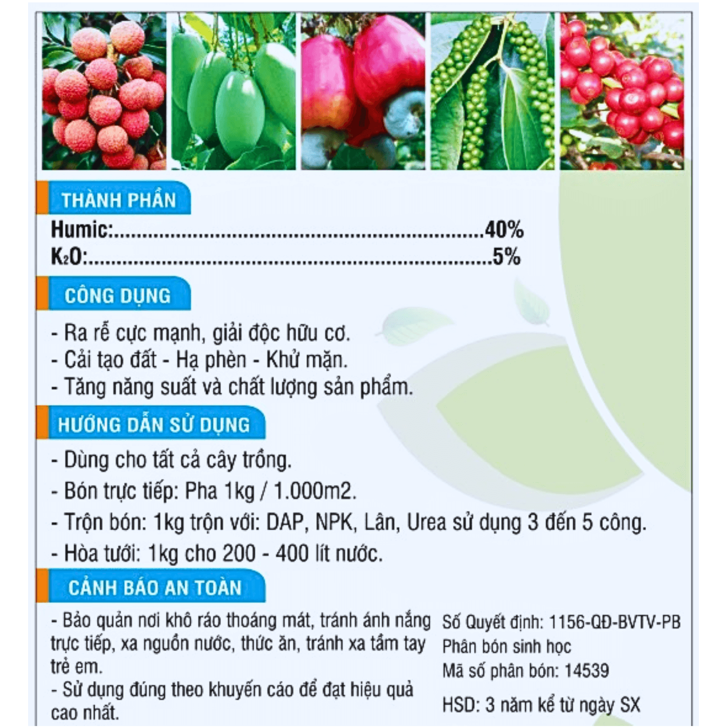 Phân bón sinh học POTASSIUM HUMATE - HUMIC 1KG