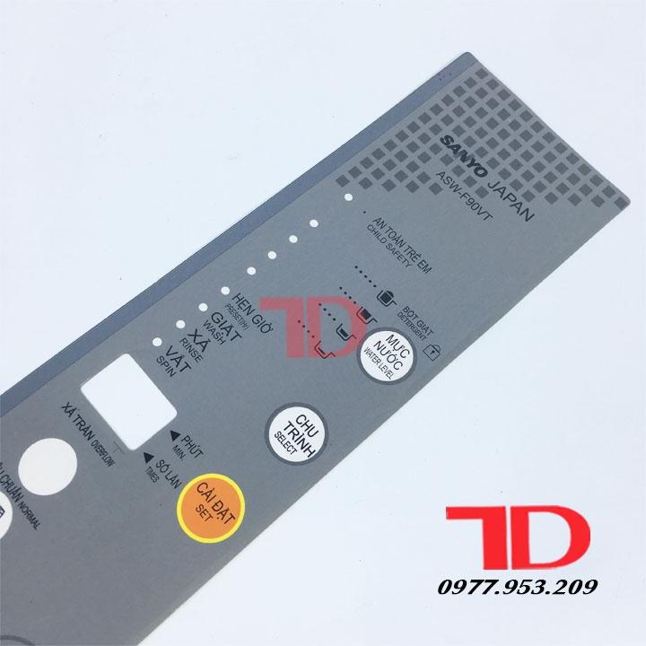 Tem bảng điều khiển dùng cho bàn phím máy giặt Sanyo U850ZT, F90VT,  tem decal có keo dán mặt sau