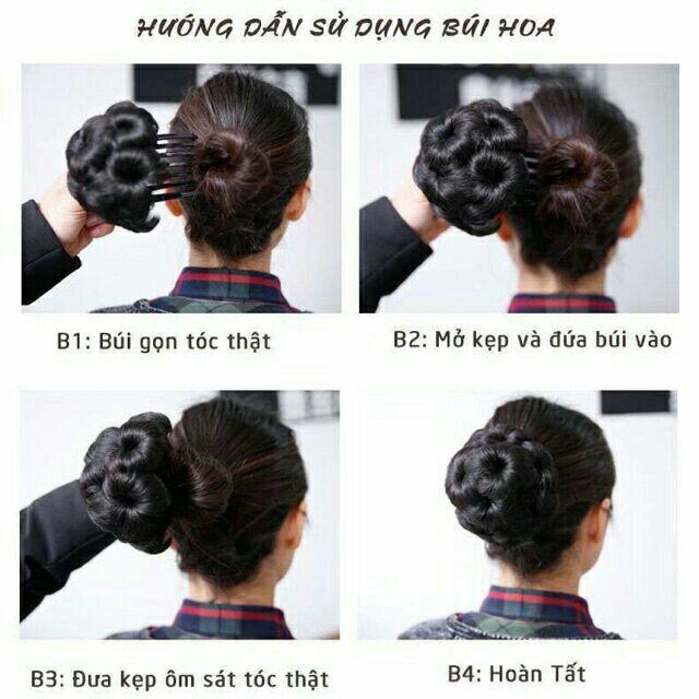 Búi tóc giả xoăn hoa trung niên loại 1