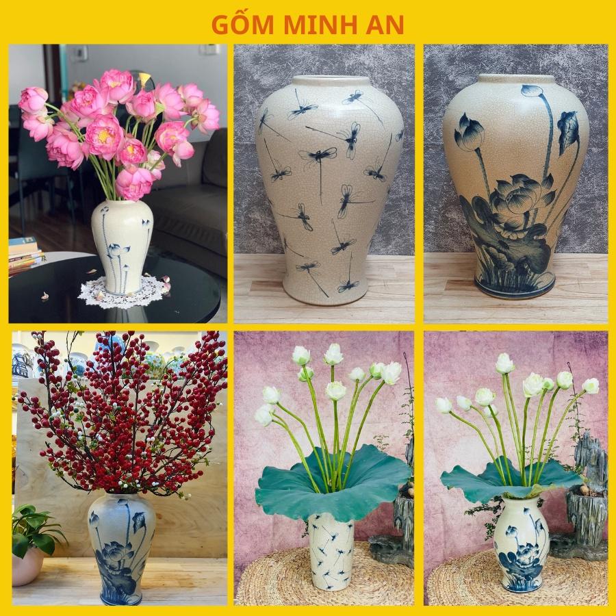 Binh Hoa Lo Hoa Dáng Béo Cao Gốm Sứ Bát Tràng- Gốm Minh An