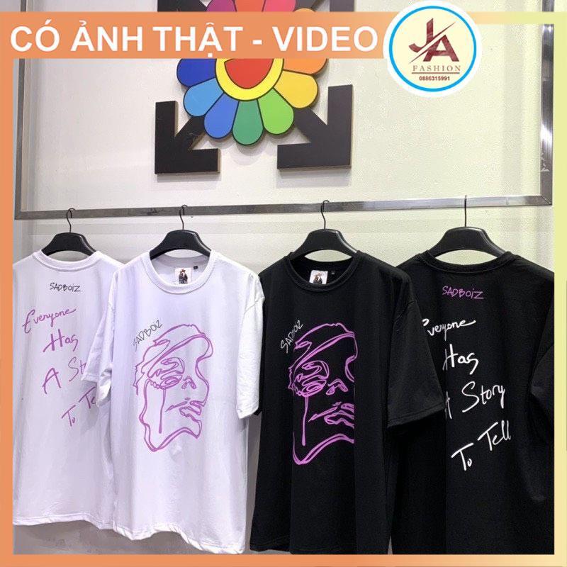 Áo thun nam nữ unisex form rộng SADBOIZ chất cotton co dãn , áo phông tay lỡ hotrend mặt tím phong cách hàn quốc