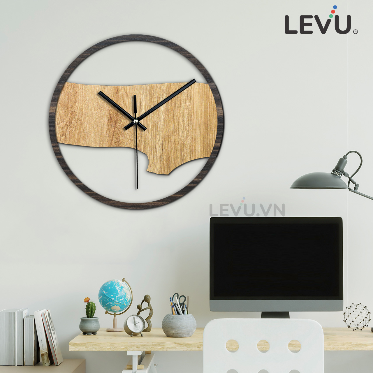 Đồng Hồ Treo Tường giá rẻ LEVU DH18 mặt Gỗ sang trọng