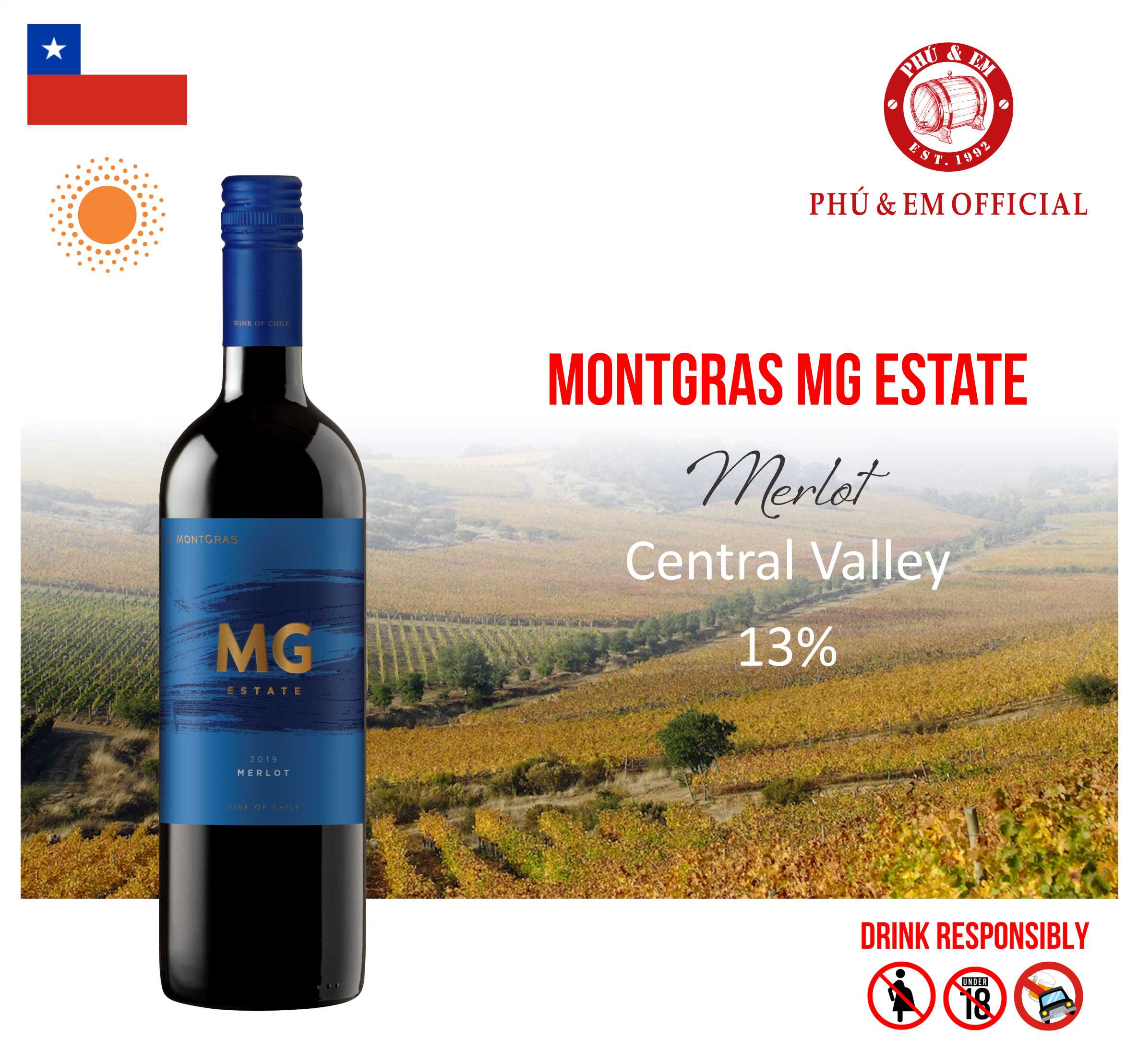 Rượu Vang Đỏ Chile MontGras MG Estate Merlot