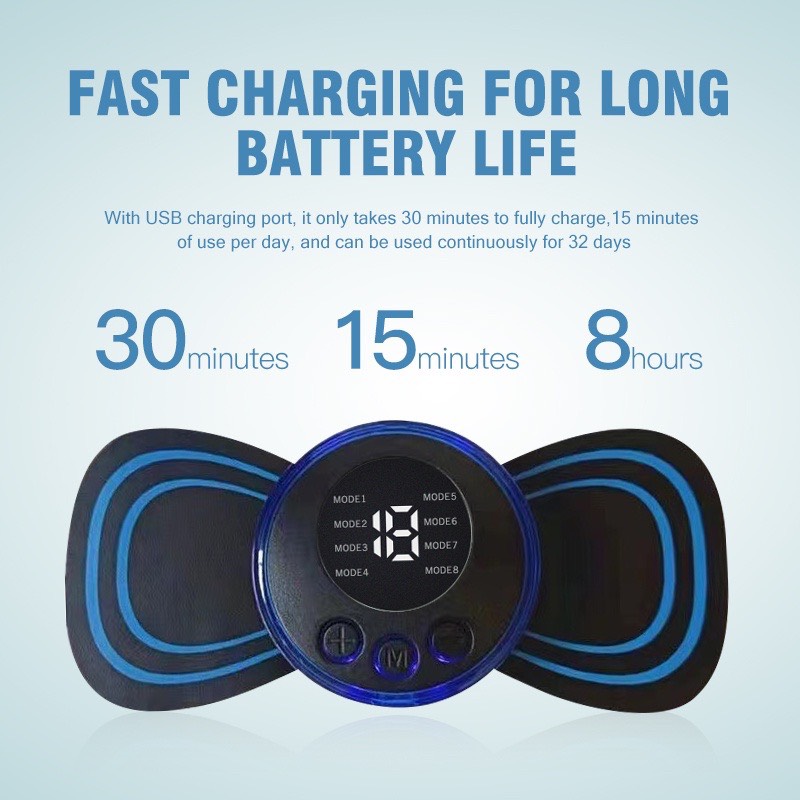 Miếng dán massage xoa bóp cổ vai gáy mini 6 chế độ tiện lợi, Máy mát xa châm cứu đấm bóp massage xung điện