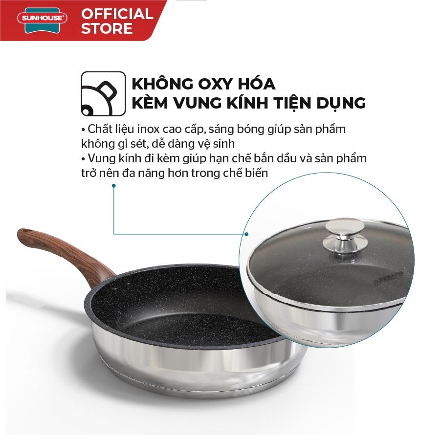 Chảo inox 304 vung kính đáy từ SUNHOUSE MAMA IN20-24-26ME5