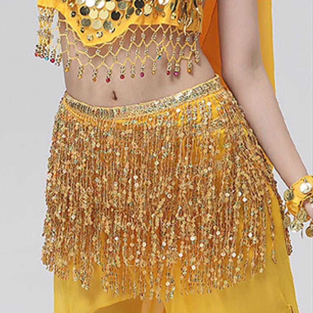Women Summer Beach Coat Sequins Tassel Belly Dance Dancewear  - Gold,