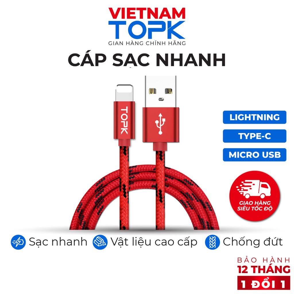 Dây sạc nhanh 3A TOPK AN09 vỏ bện nylon dài 1m - Hàng chính hãng