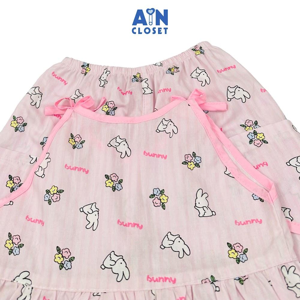 Bộ quần áo Ngắn bé gái hoạ tiết Thỏ Bunny Kẻ Hồng Cotton - AICDBGB1HG2D - AIN Closet