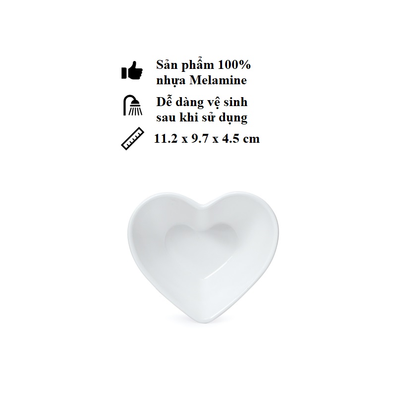 Chén(bát) trái tim giả sứ Horeca nhựa Melamine màu trắng cao cấp đựng xôi chè thôi nôi