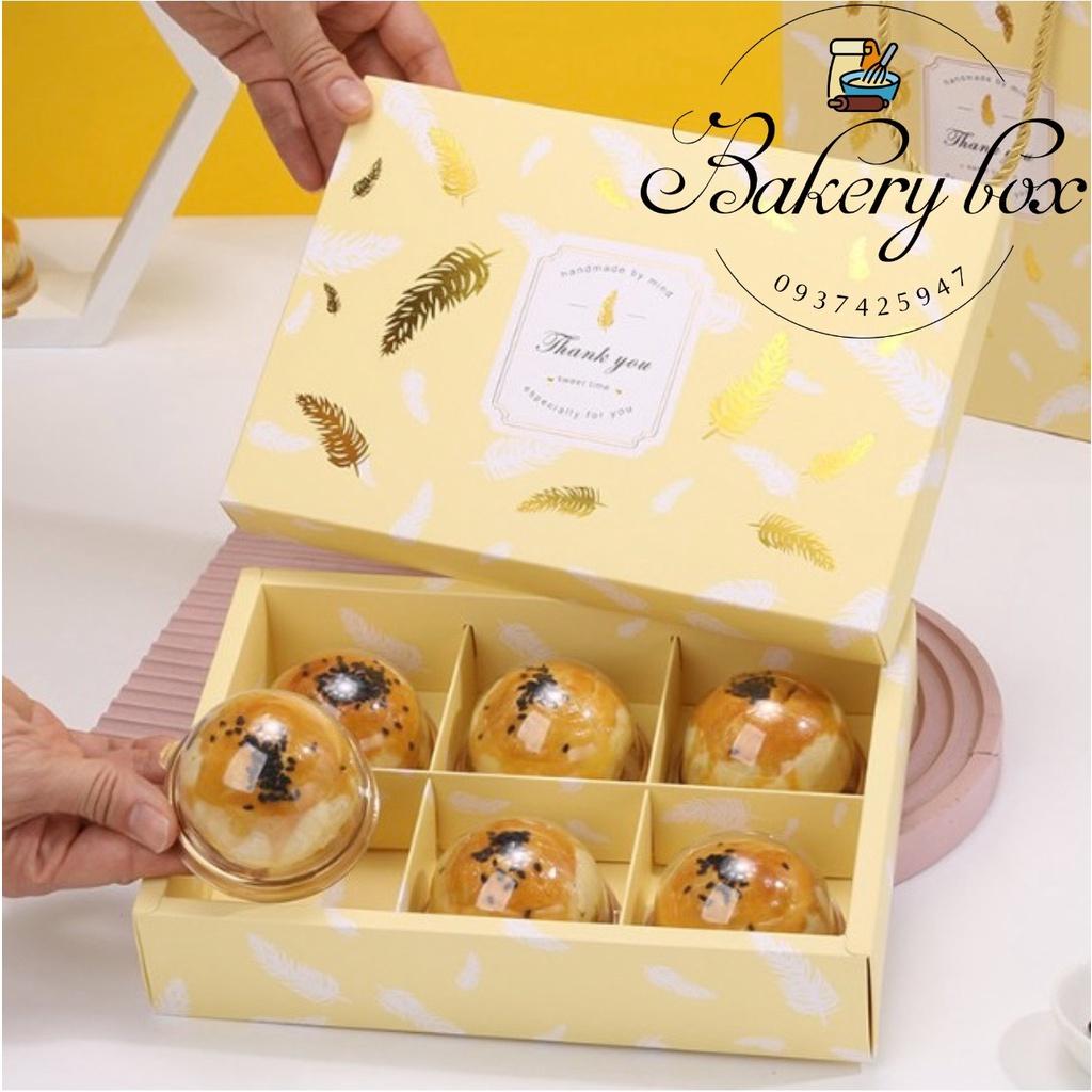 10 Set | Hộp Túi Giấy 6 Bánh Trung Thu Lá Ánh Vàng 80gr - 125gr