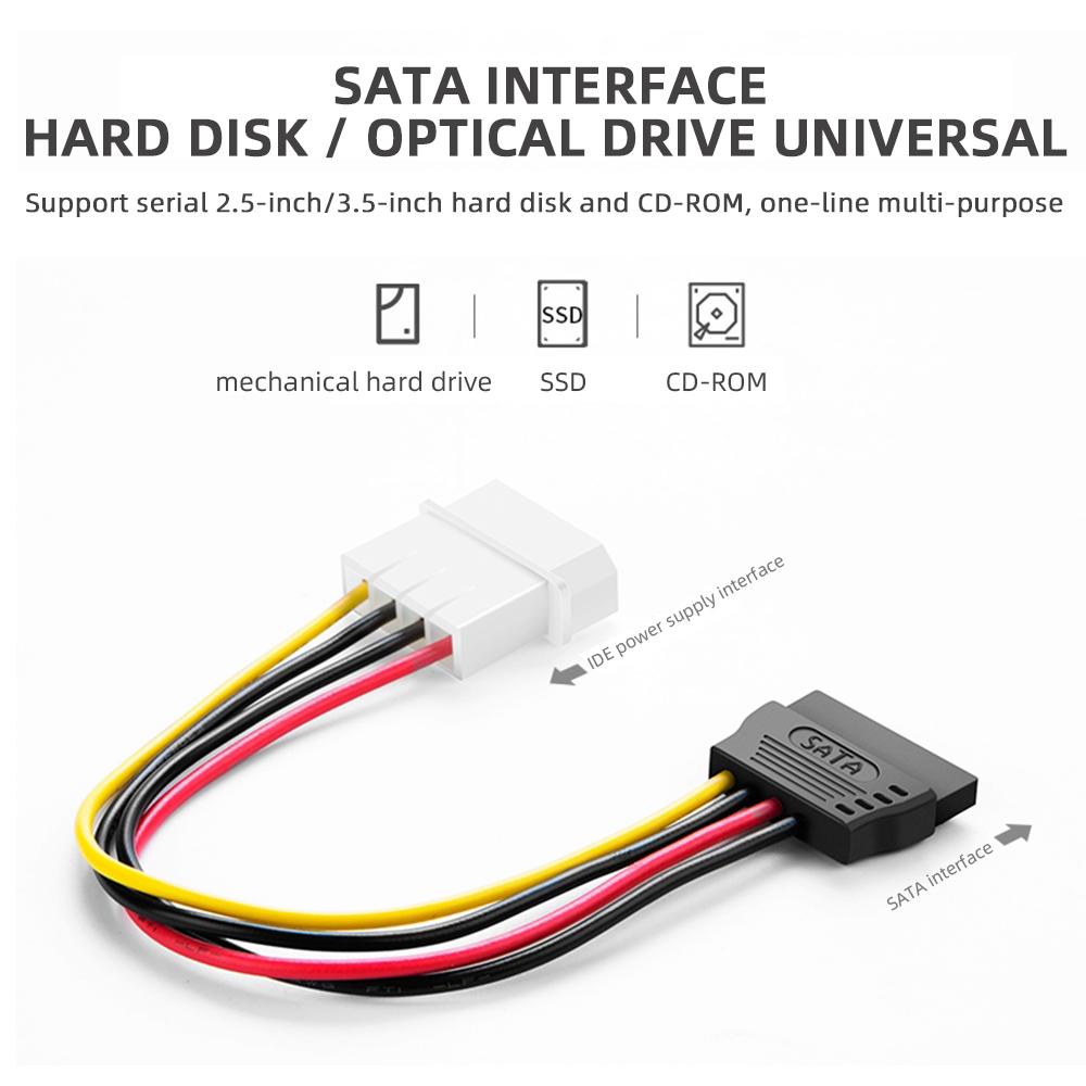 IDE Molex 4 chân sang 2 x Cáp nguồn SATA Nối tiếp ATA Y Splitter Trình điều khiển cứng Bộ kết nối bộ chuyển đổi dây nối dài kép