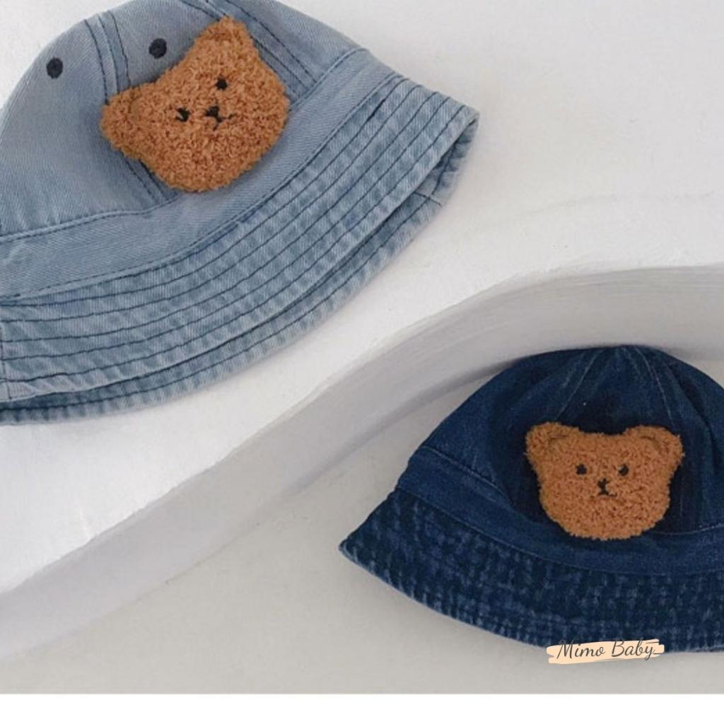 Mũ bucket, mũ tai bèo vải denim đính gấu bông phong cách vintage cho bé MH105 Mimo Baby