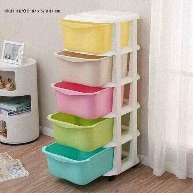 Tủ nhựa đa sắc mầu ngăn kéo 5 tầng có bánh xe