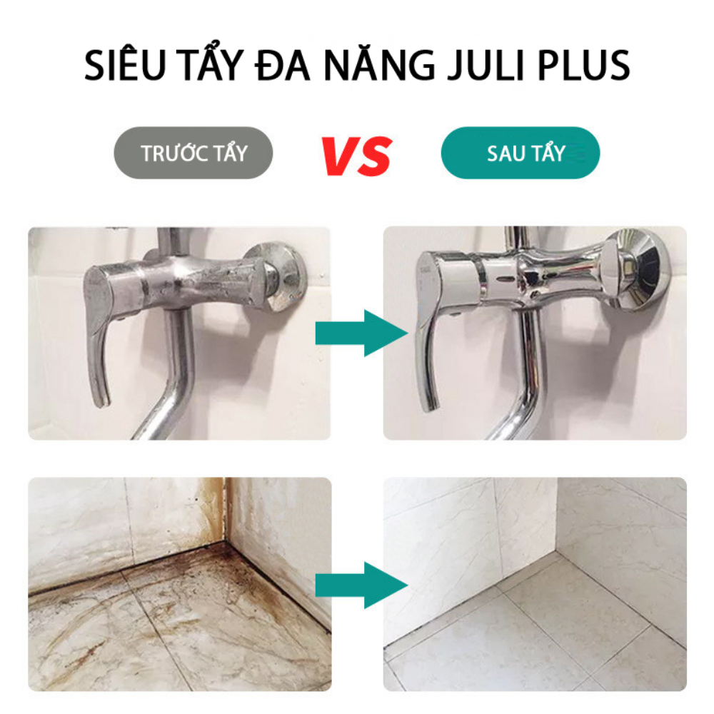 Tẩy cặn canxi nhà tắm JULI Plus tẩy rửa sạch nhà vệ sinh cặn bám trên vòi sen inox, vách kính, bồn sứ, gạch mem, gương soi, chậu rửa. Chai 500ml