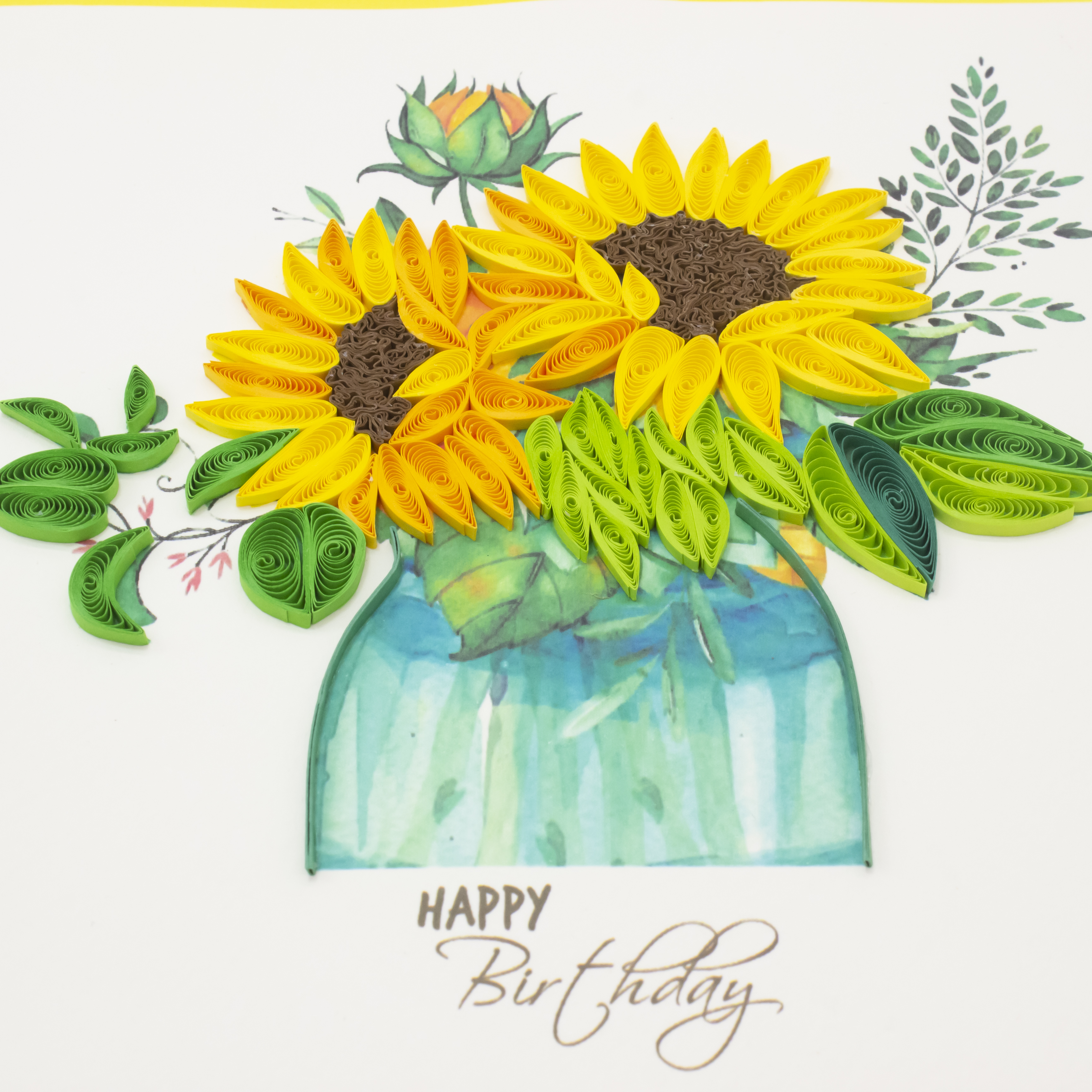 Thiệp Handmade - Thiệp Bình hoa hướng dương nghệ thuật giấy xoắn (Quilling Card) - Tặng Kèm Khung Giấy Để Bàn - Thiệp chúc mừng sinh nhật, kỷ niệm, tình yêu, cảm ơn…