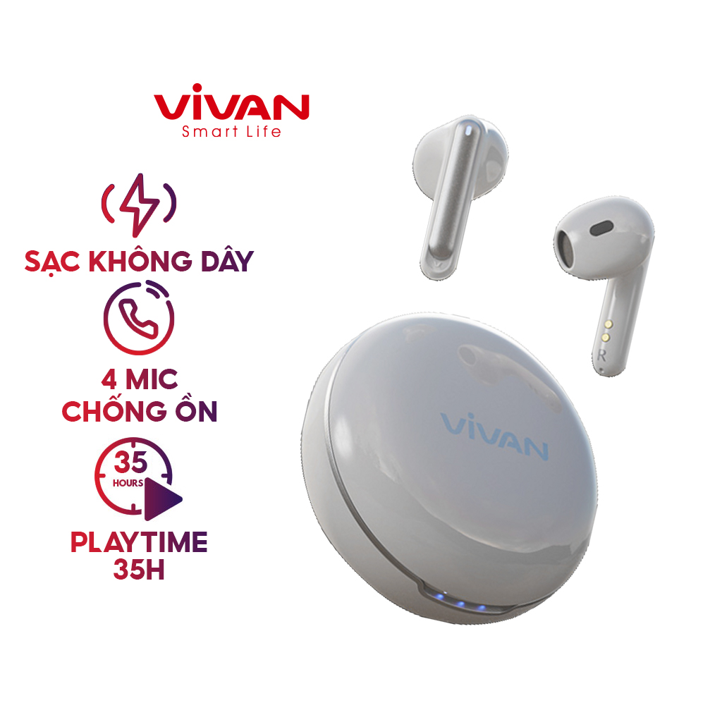 Tai Nghe Bluetooth TWS Airbuds VIVAN Liberty X1 Chống Ồn ENC Hỗ Trợ Sạc Không Dây 4 Mic Chống Ồn - HÀNG CHÍNH HÃNG