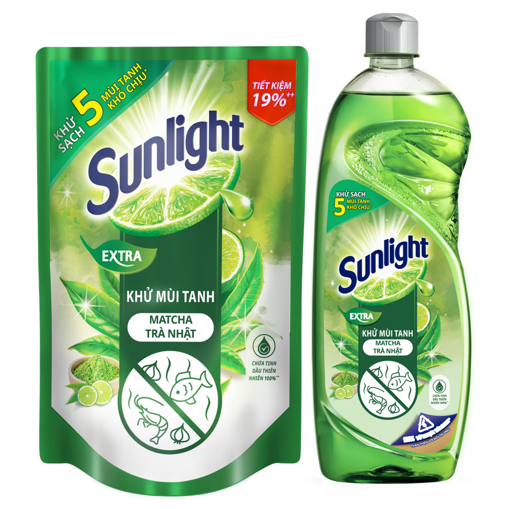 Nước Rửa Chén Sunlight Trà Xanh 750ML combo chai và túi