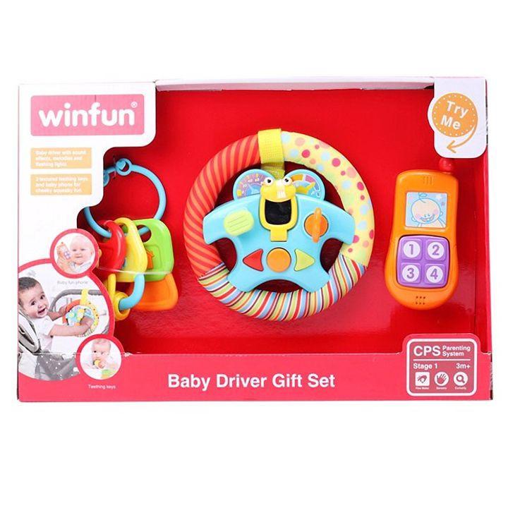 Set 3 món đồ chơi điện thoại, Vô lăng phát nhạc kèm chìa khóa gặm nướu Winfun 3025