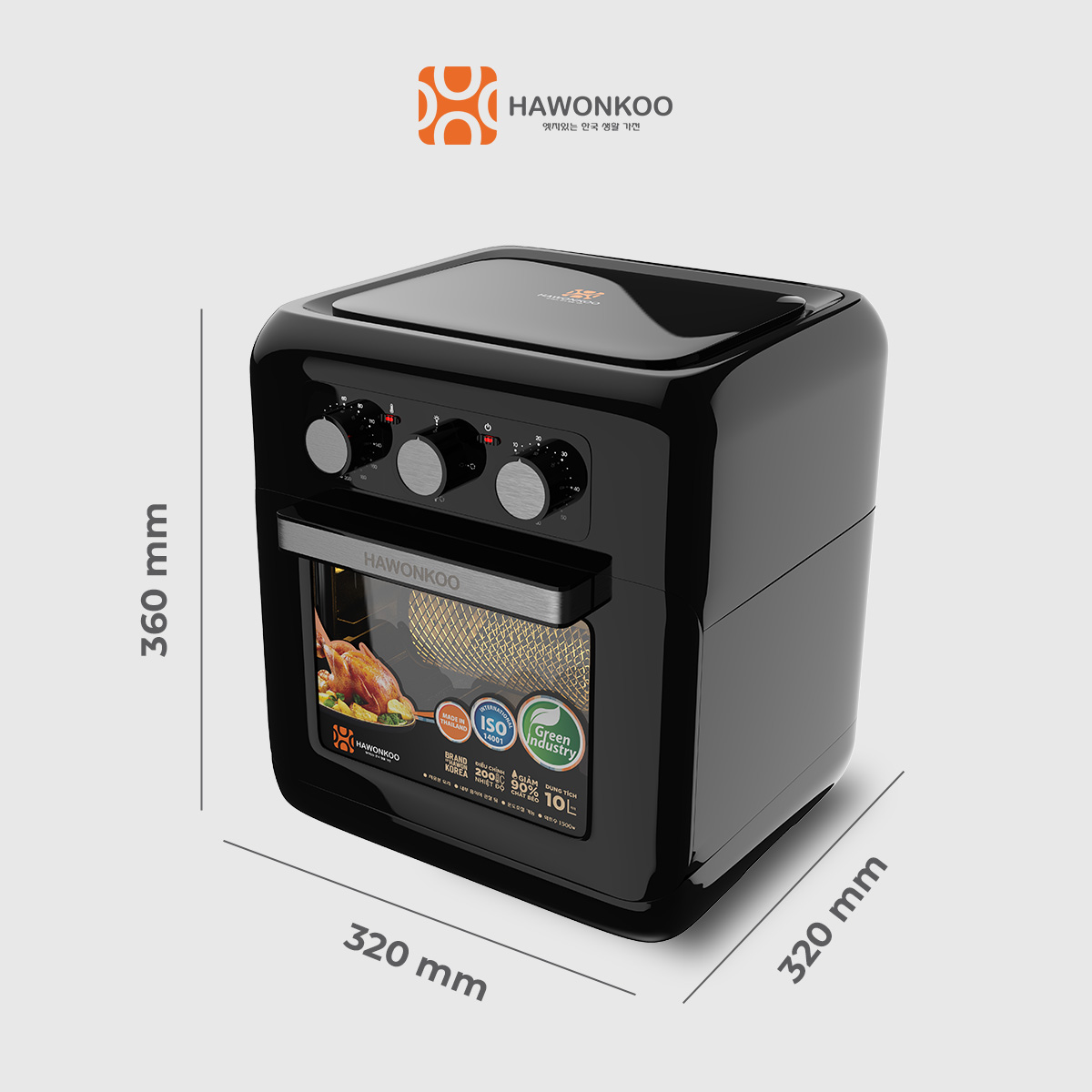 Nồi Chiên Không Dầu Cơ HAWONKOO AFH-100-TQ 10 Lít 1500W Hàng Chính Hãng Bảo Hành 12 Tháng - Thương Hiệu Hàn Quốc