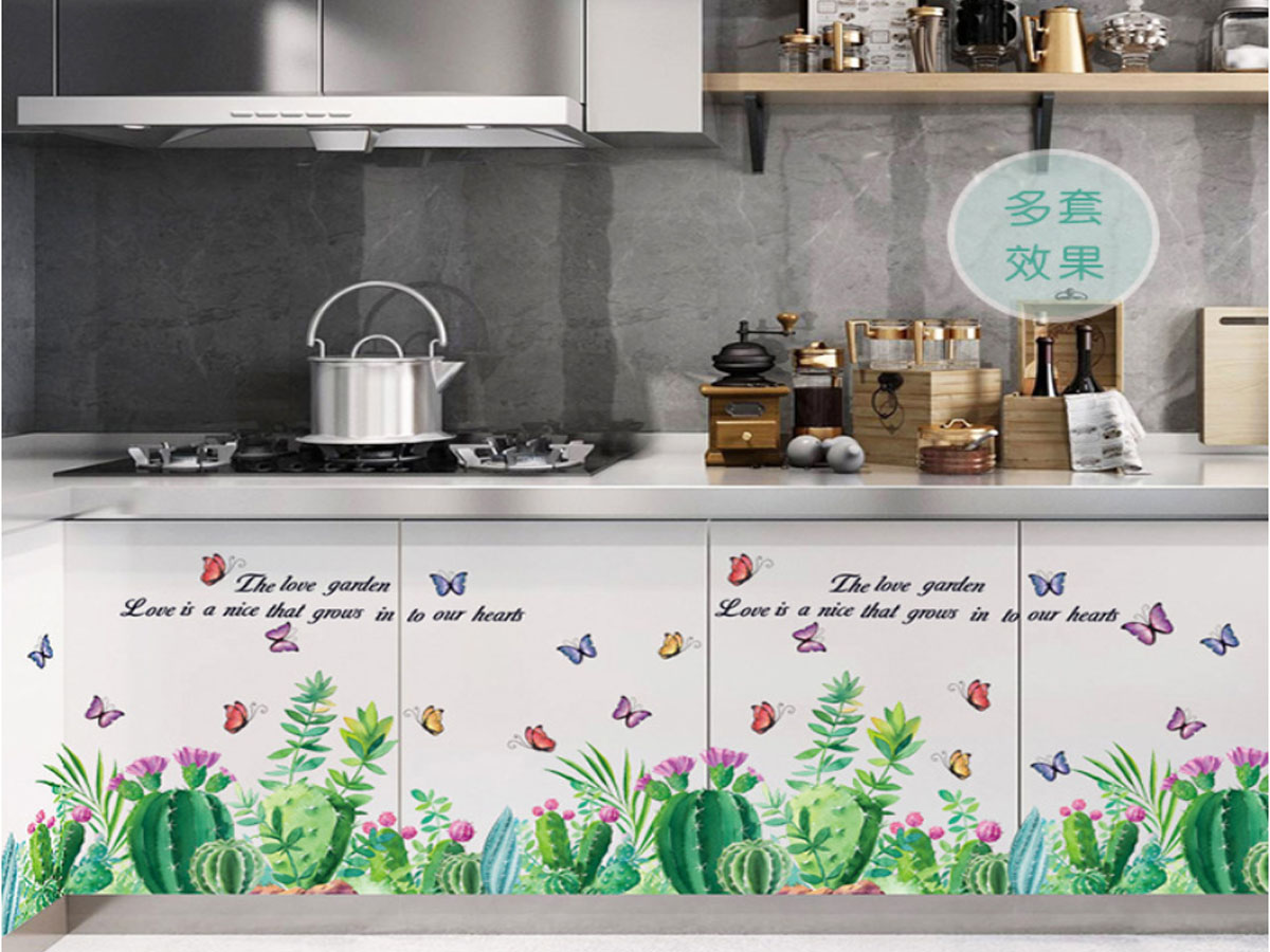 decal dán tường xương rồng hoa bướm sk9326