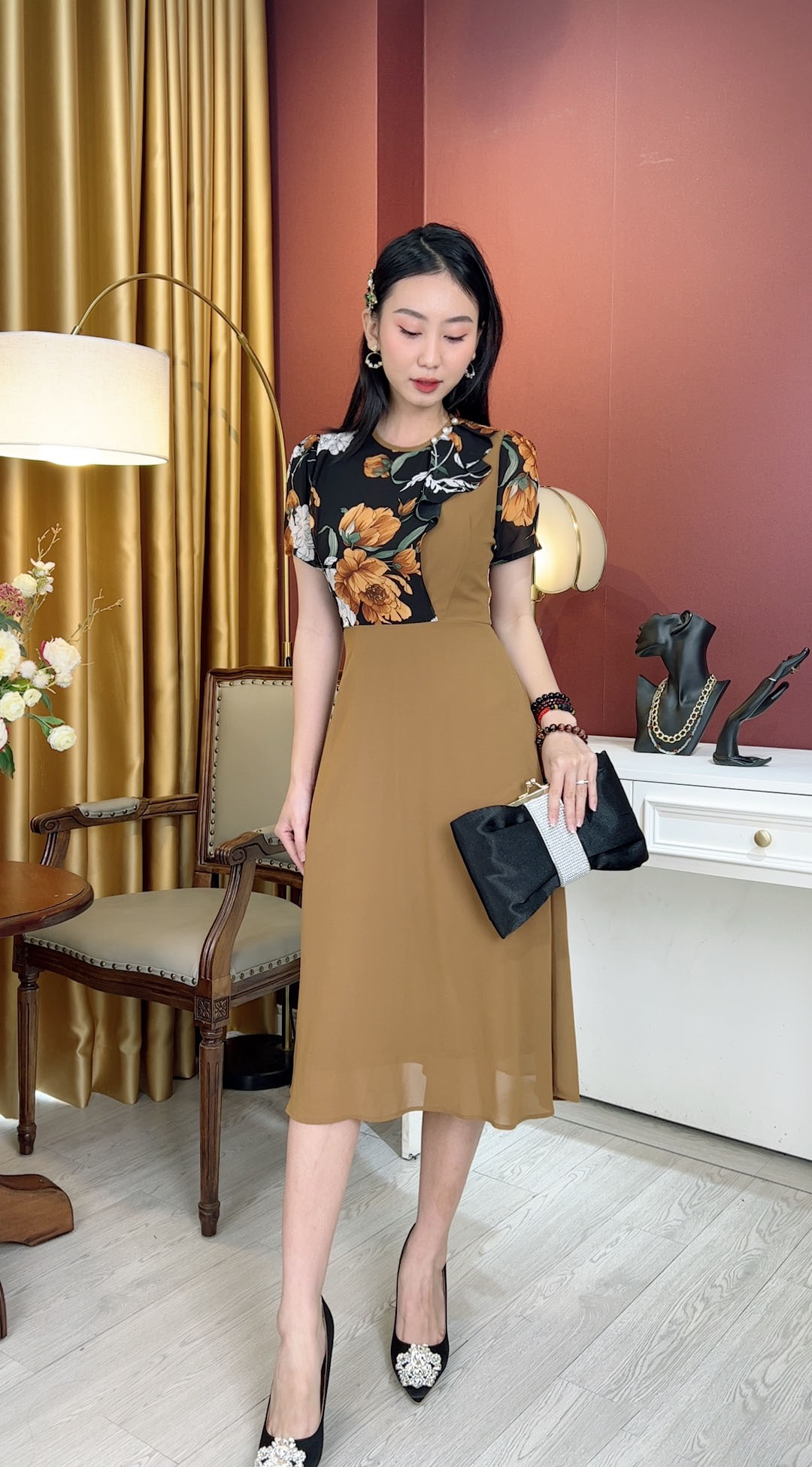 Đầm Trung Niên [ Linh Trà ] (TM 1136) Bigsize Màu Sắc Trẻ Trung Tươi Sáng Họa Tiết Sang Trọng Đi Làm Đi Tiệc Cho Mẹ U50