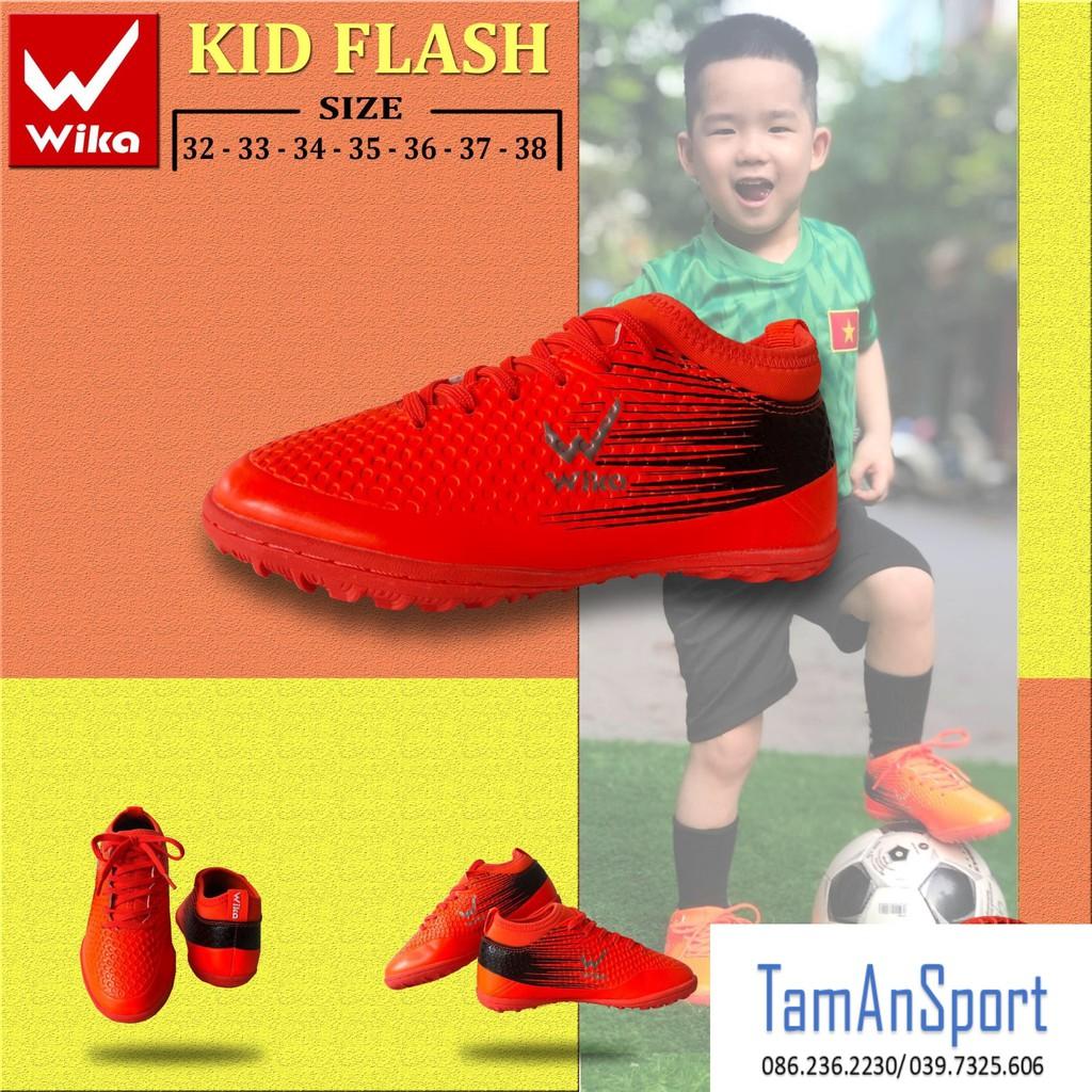 Giày bóng đá Wika Flash Kid ôm chân siêu bền, đinh TF khâu full đế, giày đá banh, giày sân cỏ nhân tạo ( tặng tất)