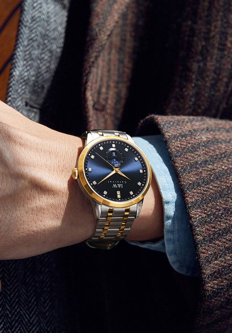 Đồng hồ nam chính hãng I&amp;W Carnival 625G-T2 hàng mới fullbox,kính sapphire,chống xước,chống nước 50m,Bh 24 tháng,máy cơ (automatic),mạ vàng dây thép không gỉ