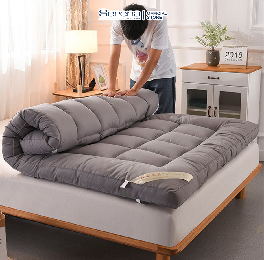 Nệm topper dầy 10cm bông gòn microfiber SERENA cao cấp - tấm chăn lót đệm niệm topper toper nệm bông gòn trải sàn giường 1 người ngủ khách sạn dày 1m2 1m4 1m6 1m8 chính hãng