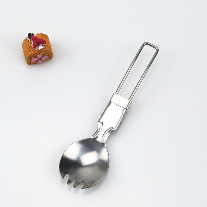 Outdoor Camping 2 In 1 Stainless Steel Folded Fork Spoon Camping Tableware Picnic Spoon Outdoor Lightweight Tableware Hiking