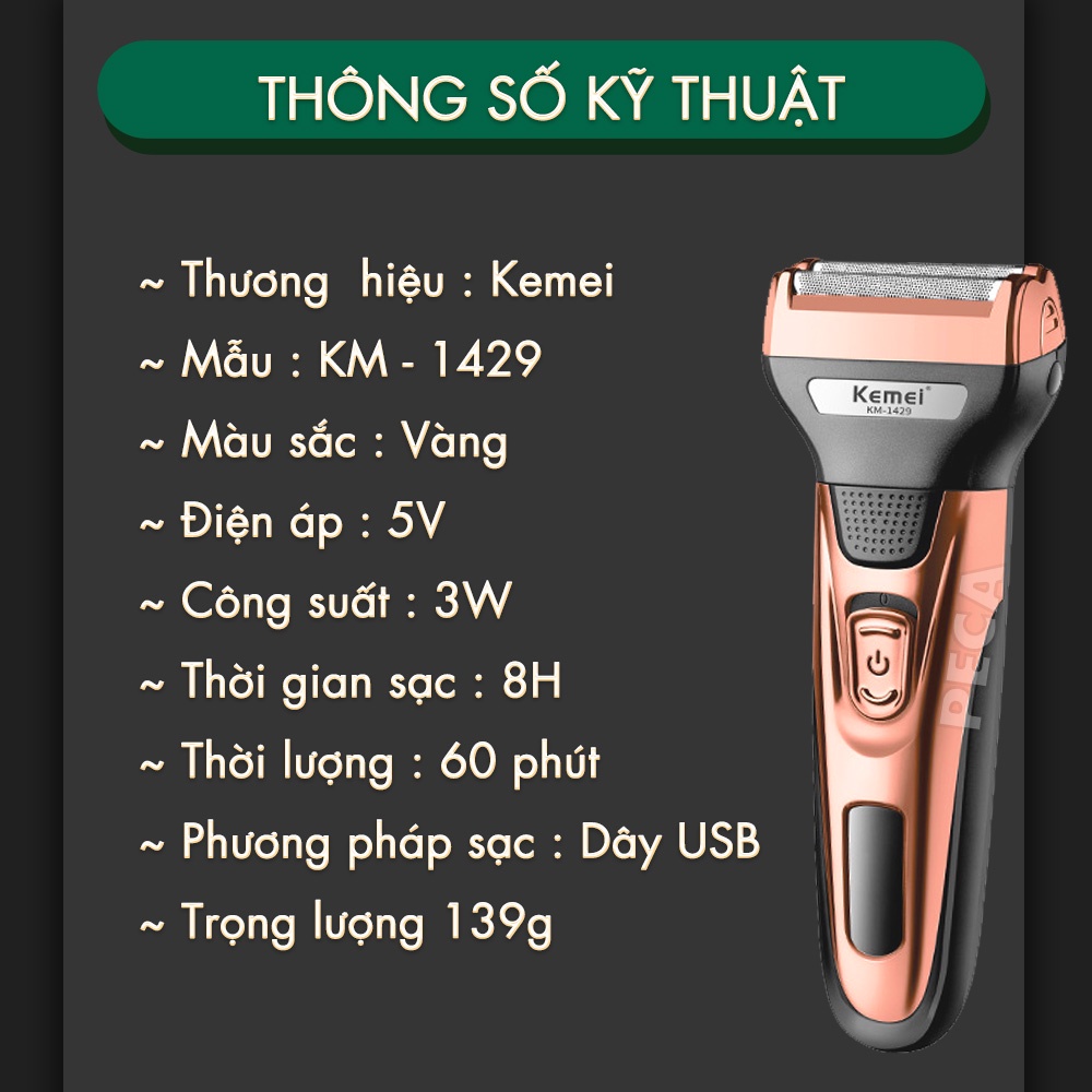 Máy cạo râu đa năng 3in1 Kemei KM-1429 gồm 3 đầu cắt thay thế dùng cắt tóc, cạo râu, tỉa lông mũi sử dụng cạo khô và ướt đều được