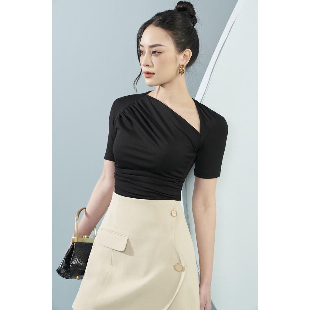 MOLLYNISTA - Áo Yany thun mịn cao cấp nhún cổ chéo