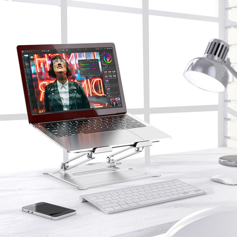 Adjustable Aluminum Laptop Stand Ergonomic Multi-Angle Desk Laptop Holder w/Heat-Vent for Notebook MacBook Dell HP More 10-17.3"