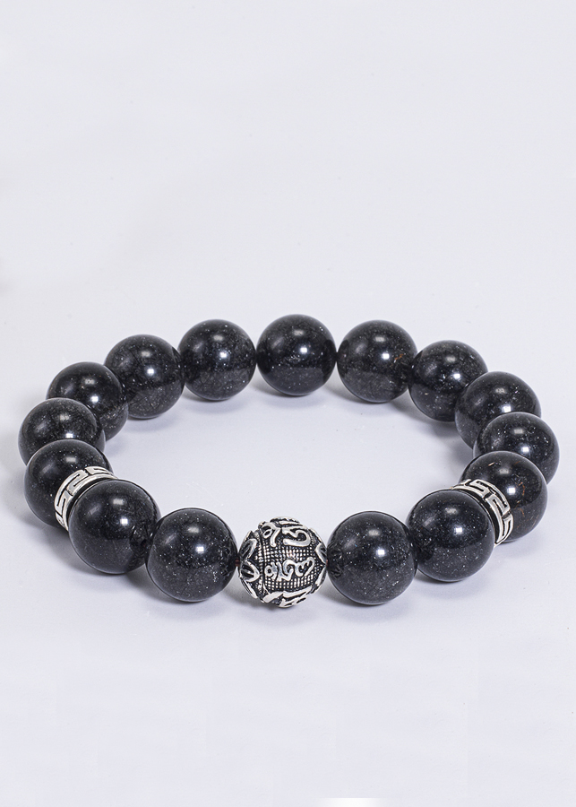 Vòng Tay Phong Thủy Nam Đá Thạch Anh Tóc Đen Phối Charm Cầu Bạc Mệnh Thủy, Mộc Ngọc Quý Gemstones