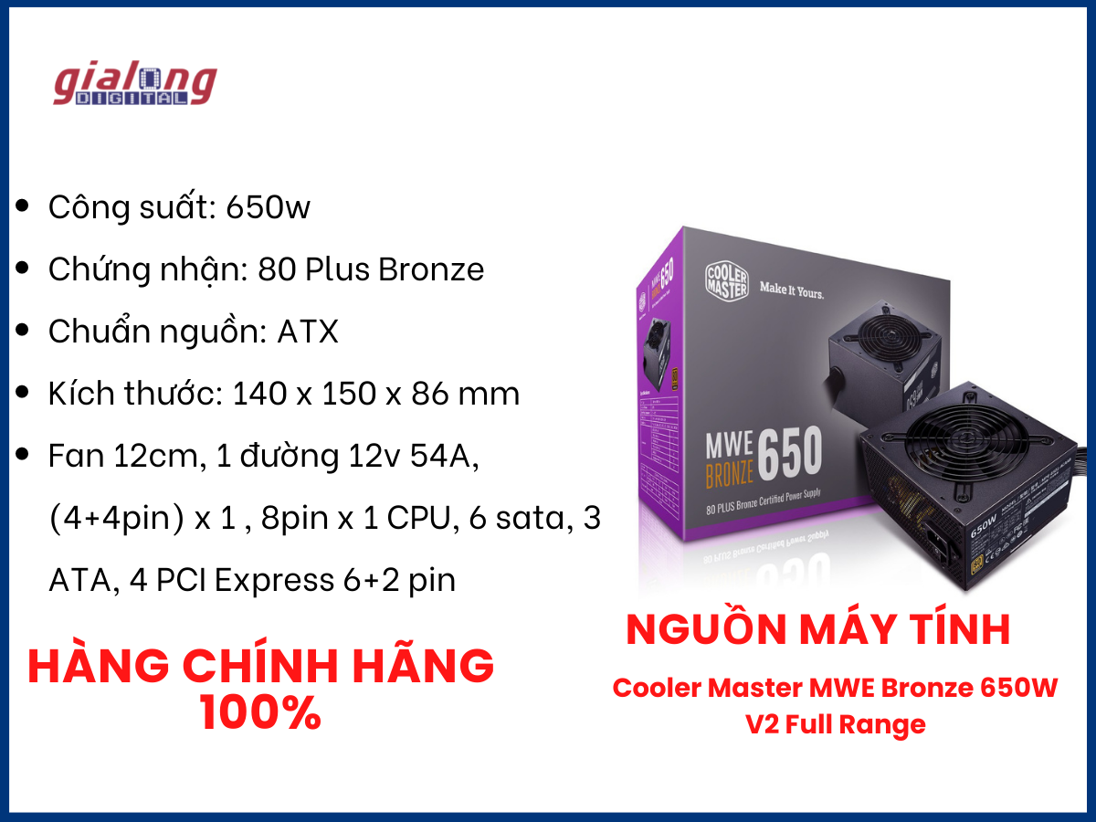 Nguồn máy tính Cooler Master MWE Bronze 650W V2 Full Range - Hàng chính hãng