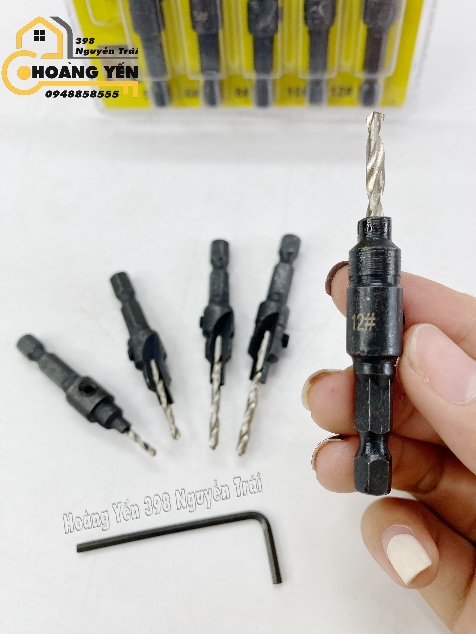 Bộ 5 mũi khoan 2 tầng chỉnh cữ bắt âm mũi vít 5 chi tiết KM-1701 Bộ 5 đầu khoan vít titanium có cán hex cho công cụ điện làm gỗ