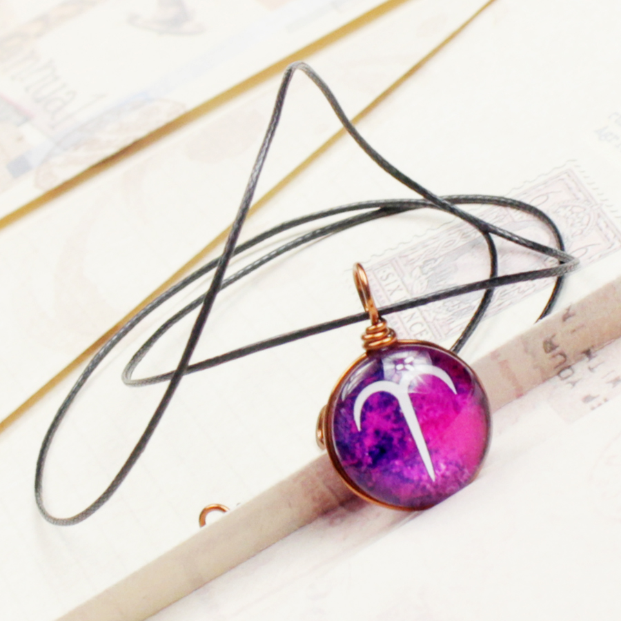 Dây chuyền 2 mặt hình 12 cung hoàng đạo Zodiac màu sắc tươi sáng 14MM-003