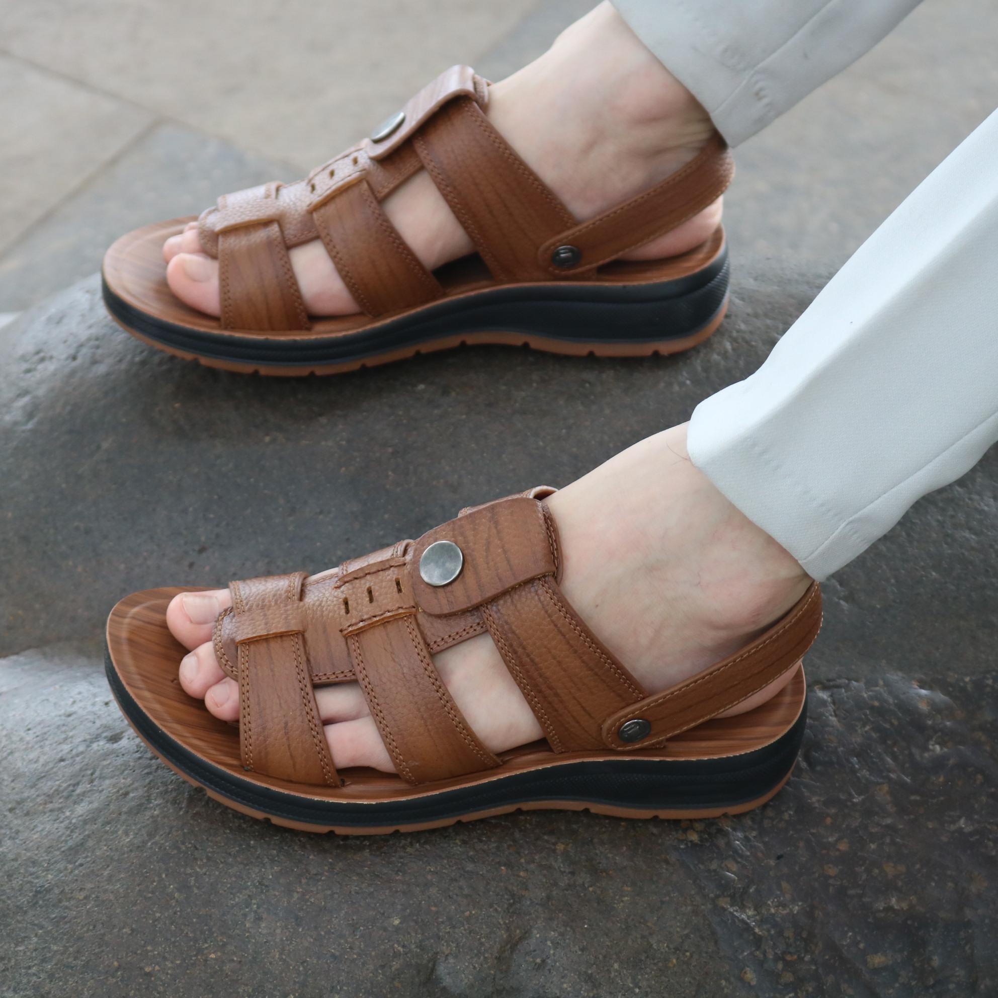 Sandal nam đế cao - Sandal nam HT.NEO 100% da bò tự nhiên, kiểu dáng và màu sắc nổi bật, quai da siêu bền chắc SD96 ):